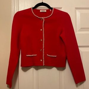 Sandro Red cardigan with pearl trim ❌FOR TRADE ONLY❌